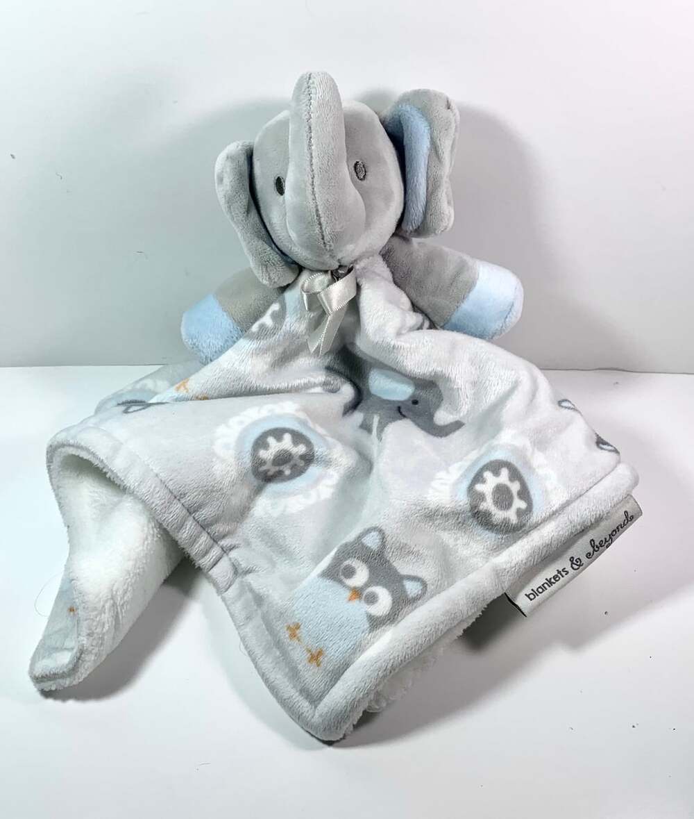 Blankets And Beyond Elephant Security Baby Lovey White Grey Blue Head Owl